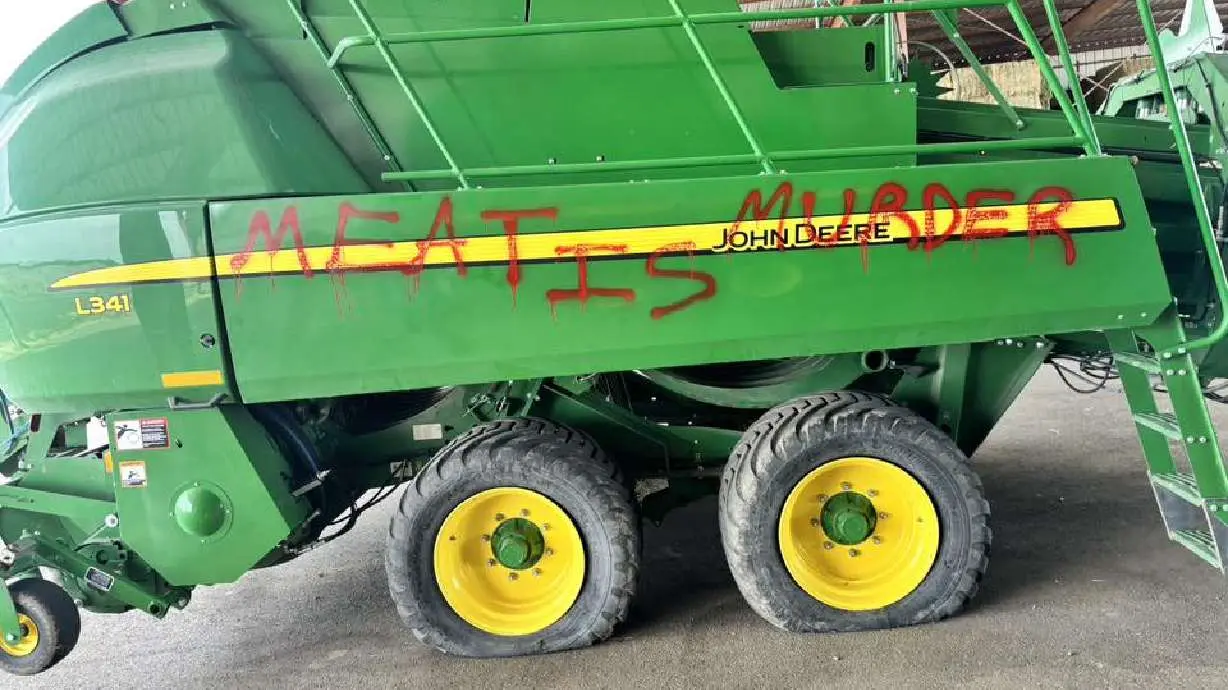 A hay and grain farm in Beryl, Iron County, was vandalized by what could be an animal activist group over the weekend, causing $40,000 in damage, police say. 